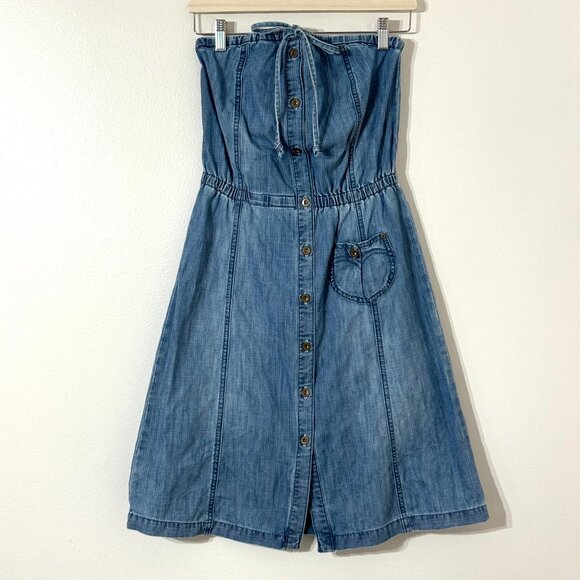 Levis Jeans Y2K Denim Strapless Dress Elastic Waist Western Country Cowgirl - Picture 1 of 11